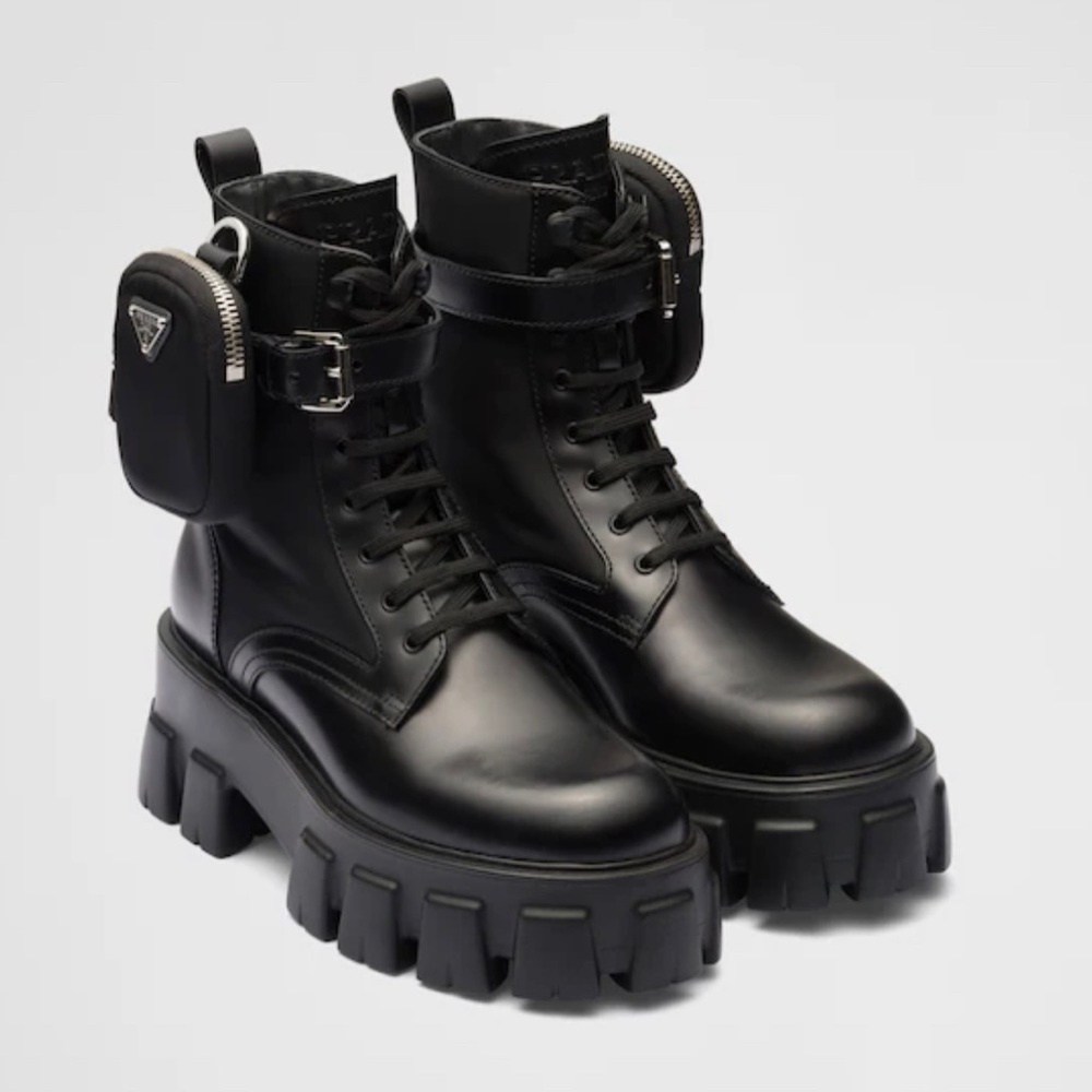 Prada Monolith leather and Re-Nylon boots with pouch